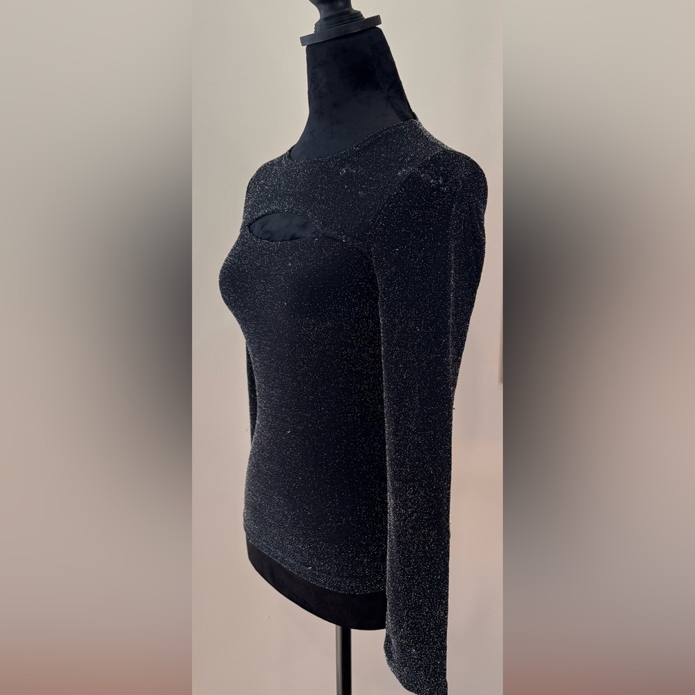By choice California ladies Elegant Black Glitter pullover top size M 90s stretc - Picture 3 of 16